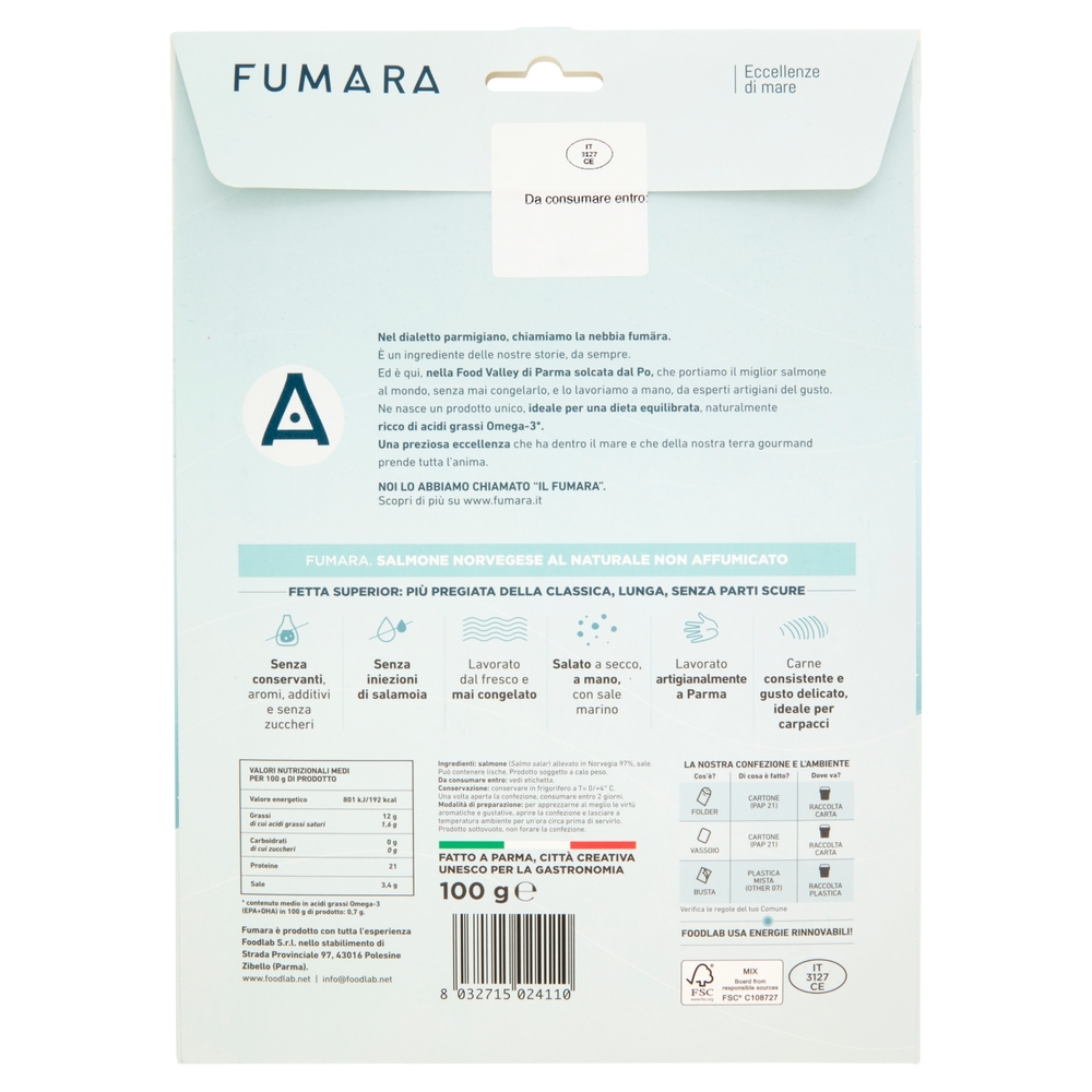 Fumara Salmone Norvegese al Naturale Fetta superior 100 g